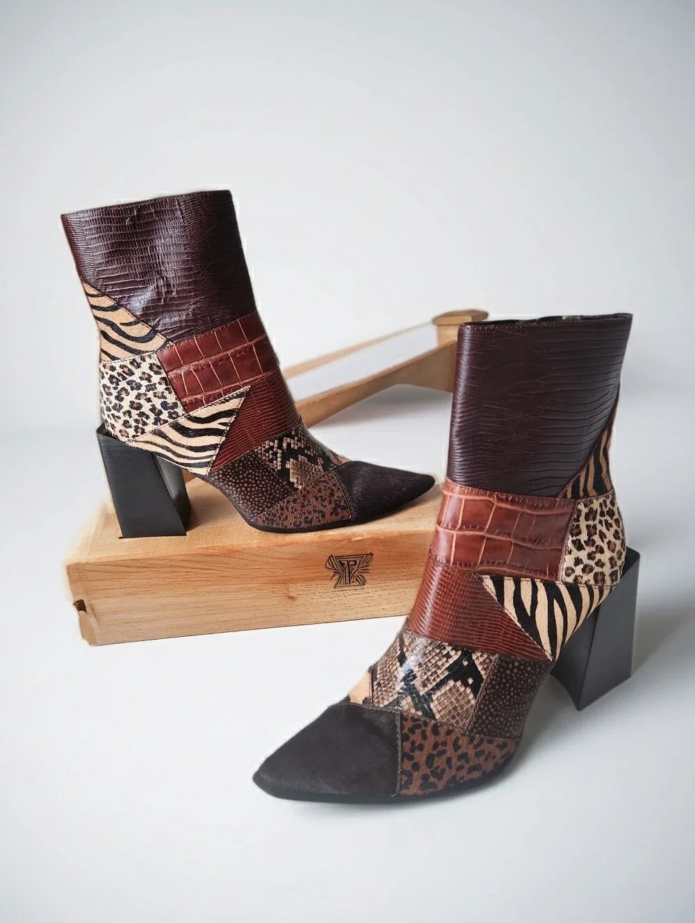 Jeffrey Campbell Caballeros La Siren Mixed Media Calf-hair Patchwork Boots 8.5